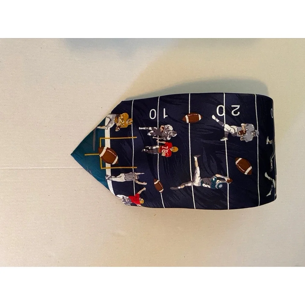 Museum Artifacts Mens Silk Tie Navy Blue Football Field Sports Novelty Print
